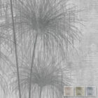 Graue Tapete Shadows of the Pampa Grey mit filigranen, überhängenden Palmgrasblättern für elegante Innenräume