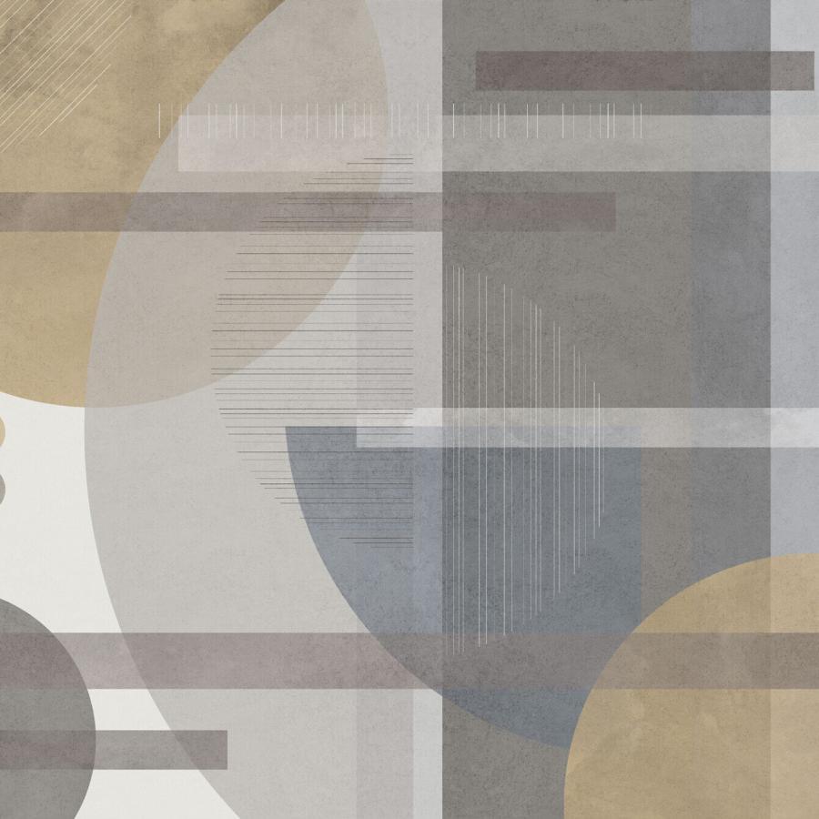 Sensual Lines II Sand von k-moor, abstrakte Wandtapete mit geometrischen Schichten in Beige- und Grautönen, ideal für gehobene Räume und Ladenbau.