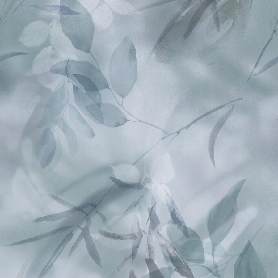 Kaindy Blu abstraktes blaues Blattmuster als Hintergrunddesign, k'moor walldesign, blaugraues florales Motiv mit leichter Transparenz