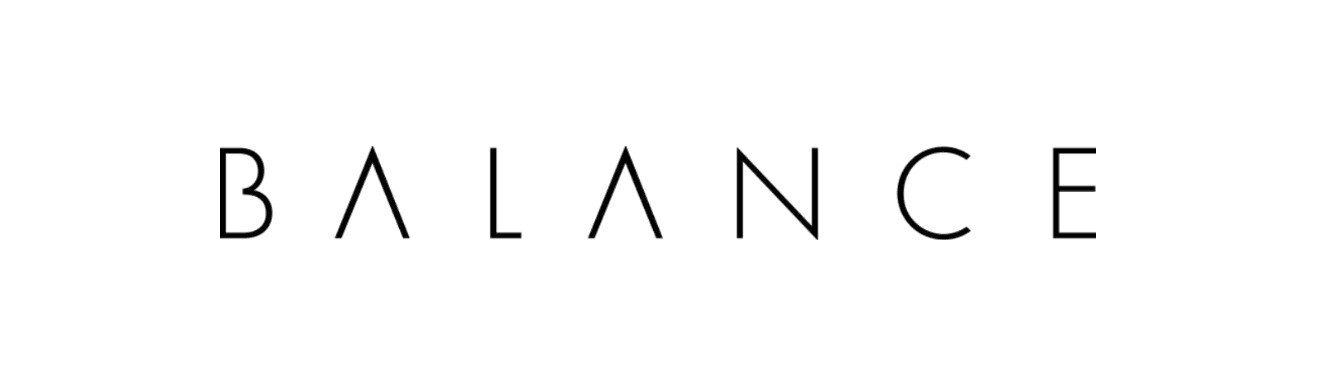 Balance Markenlogo Schriftzug in minimalistischer schwarzer Typografie auf weißem Hintergrund, geeignet als Logo-Bild für Balance Wanddesign und Branding