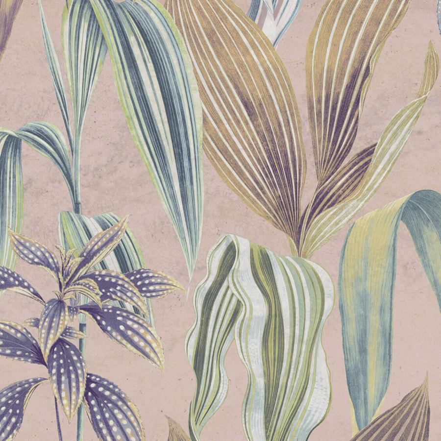 Botana da Marmoro Rainbow Tapete mit großen, farblich gestuften Blättern auf rosa Hintergrund, stilvolles Ambience-Design von k'moor