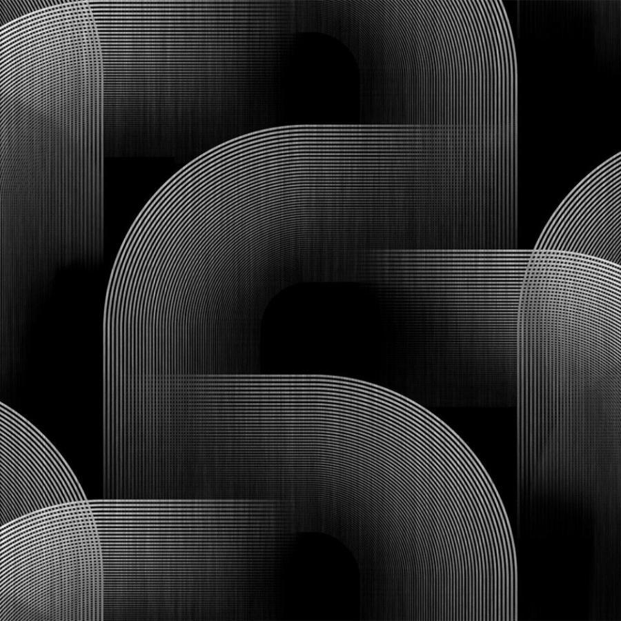 Groove Jazz Wandtapete in Schwarz-Weiß mit geometrischen, kreisförmigen Linienmustern; Produkt von k'moor walldesign, Ambience Kategorie