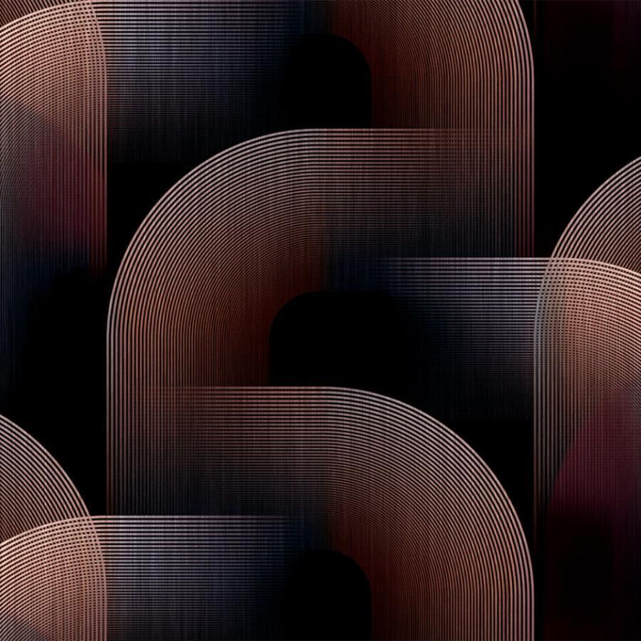 Abstraktes Tapetenmuster Groove Soul von k-moor walldesign; kreisförmige Linien, dunkle Farbtöne, geometrische Formen, 3D-Illusion