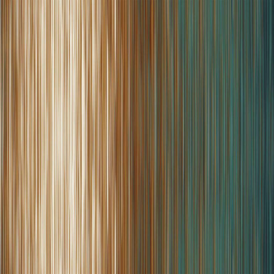 Tapete Stripes Copper-Petrol von k'moor walldesign mit copper- und petrolfarbenem Farbverlauf und feinem Streifenmuster, geeignet für elegante Räume