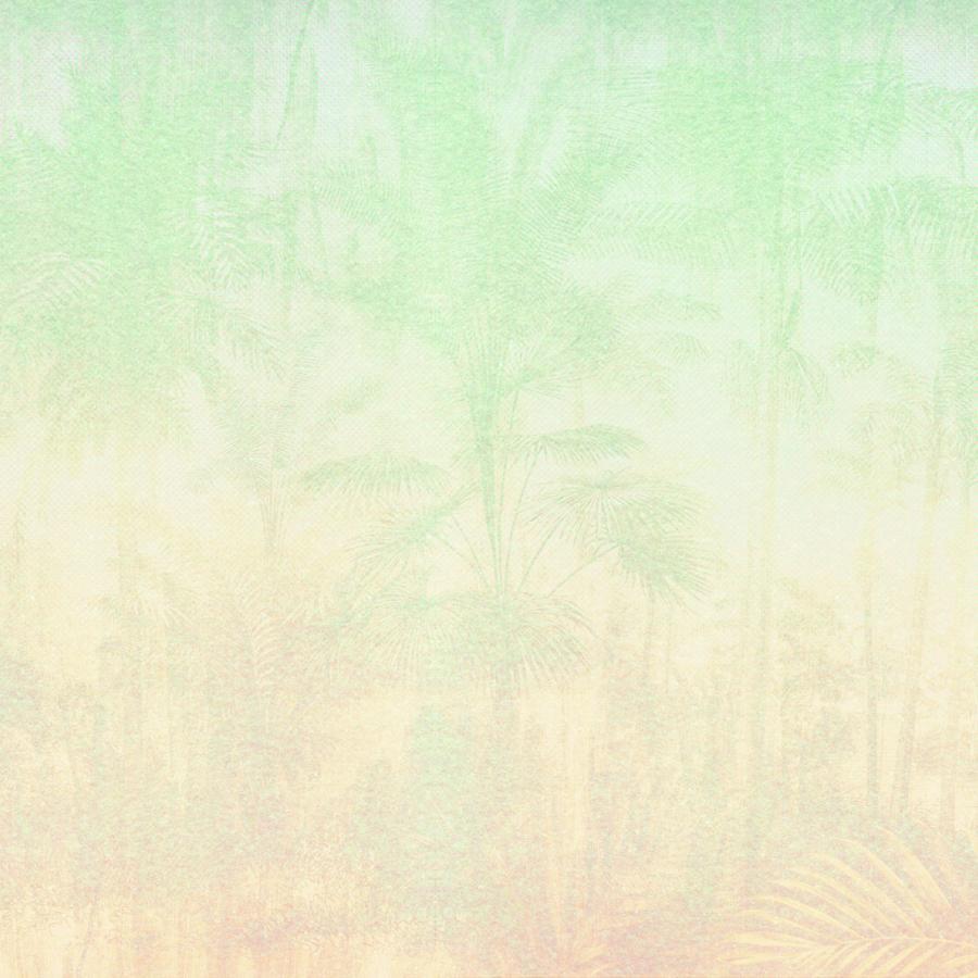 Vintage Jungle Pastell Wandbekleidung von k'moor walldesign in pastellgrünen und beigen Tönen mit filigranen Tropenmotiven