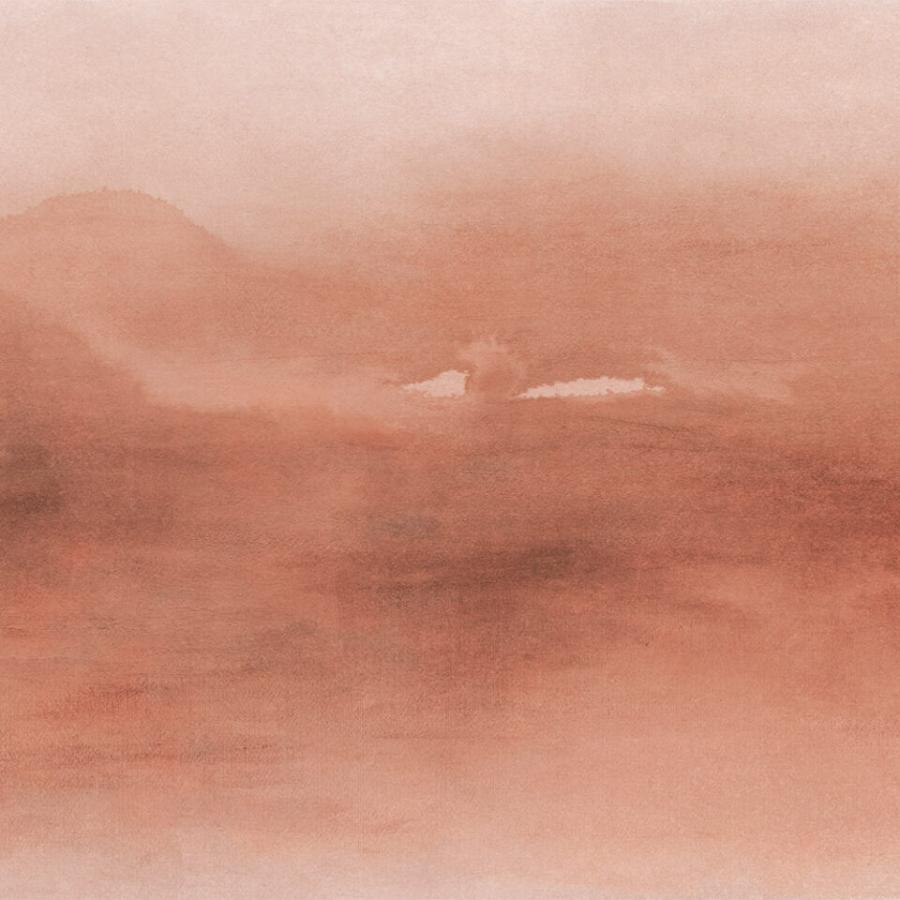 Riverside Pomgrenade: peachfarbene Wasserfarben-Wandgestaltung mit sanften, mineralisch wirkenden Farbverläufen von k'moor walldesign