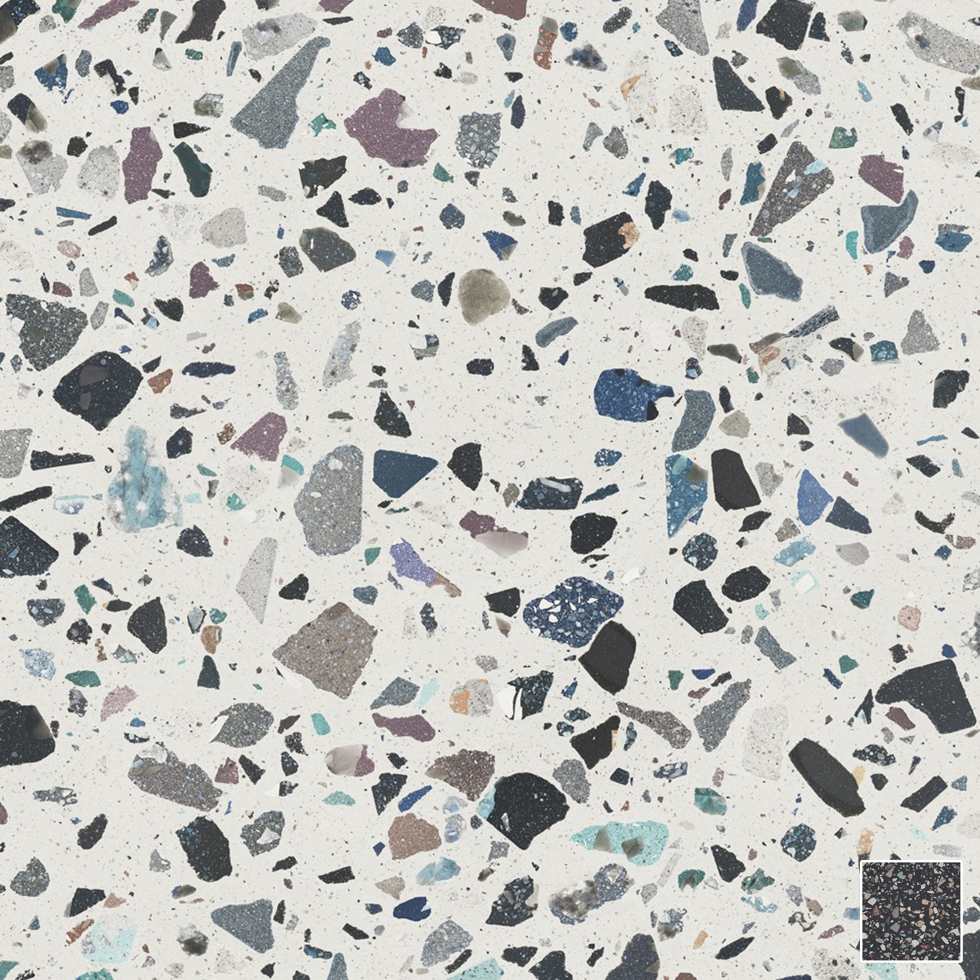 Feinkörniges Terrazzo-Design mit bunten Mineralien für ein farbenfrohes Wandambiente im Stil italienischen Natursteins
