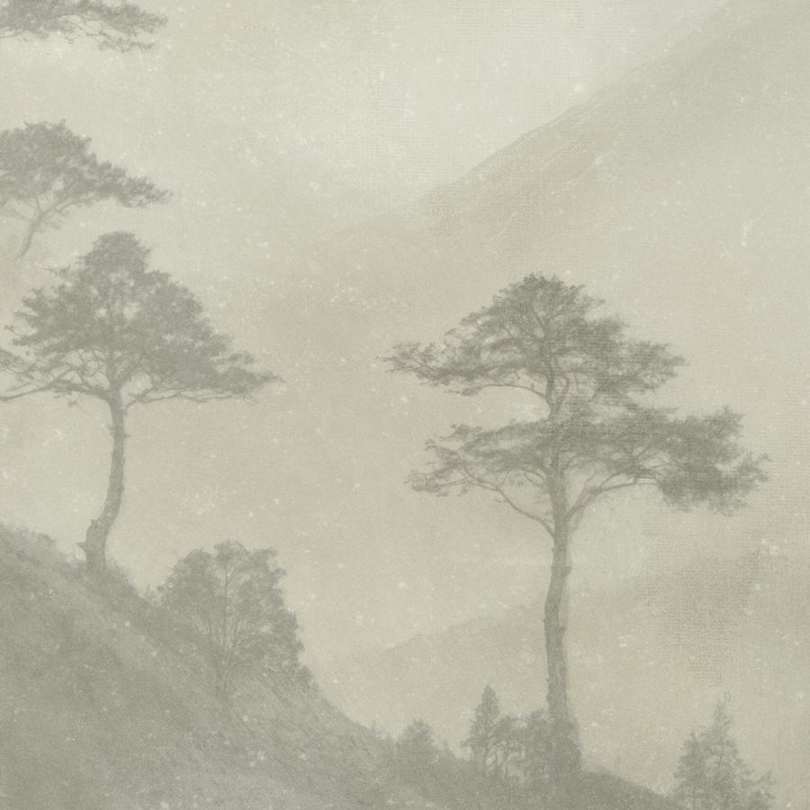 1 m Mediterran e Hills Olive – beige Pastell Landschaftsbild mit Hügeln und Bäumen, Entwurf von k'moor walldesign