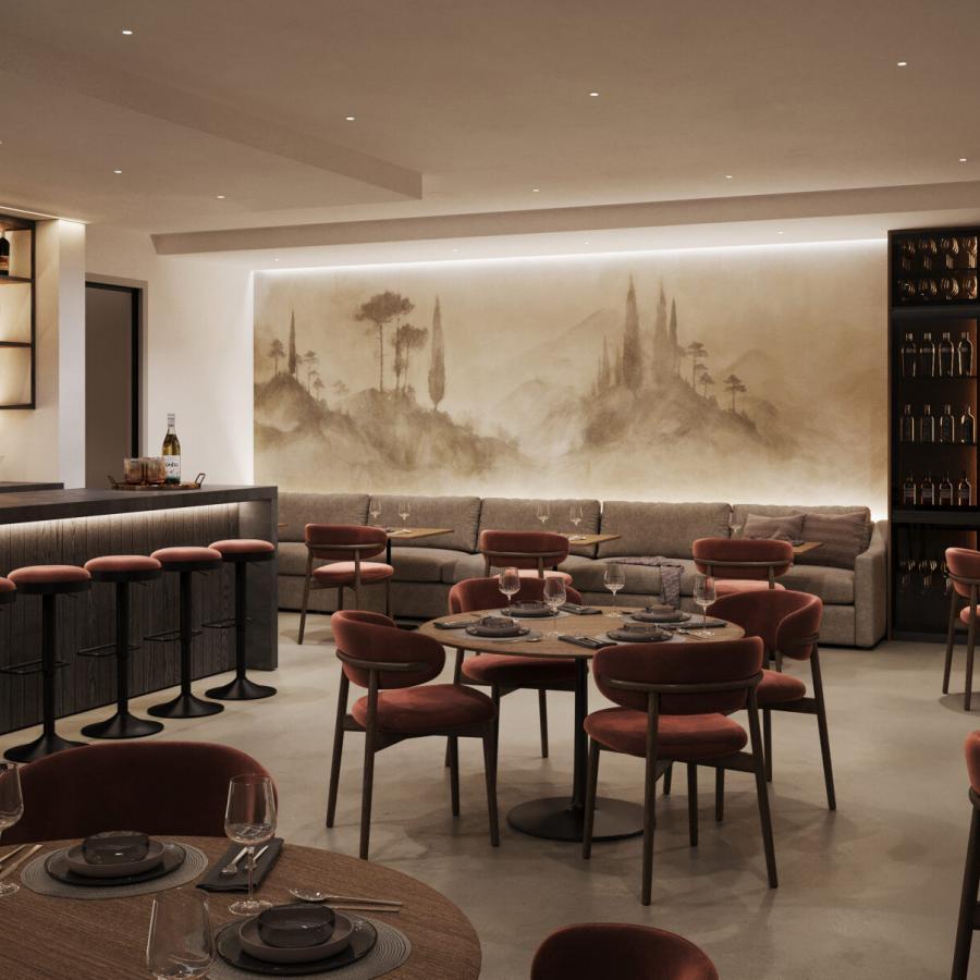 014 m Mediterrane Hills Sand Tapete zeigt sandfarbene Landschaft mit sanften Nuancen, entworfen von k'moor walldesign – Essence Produkt