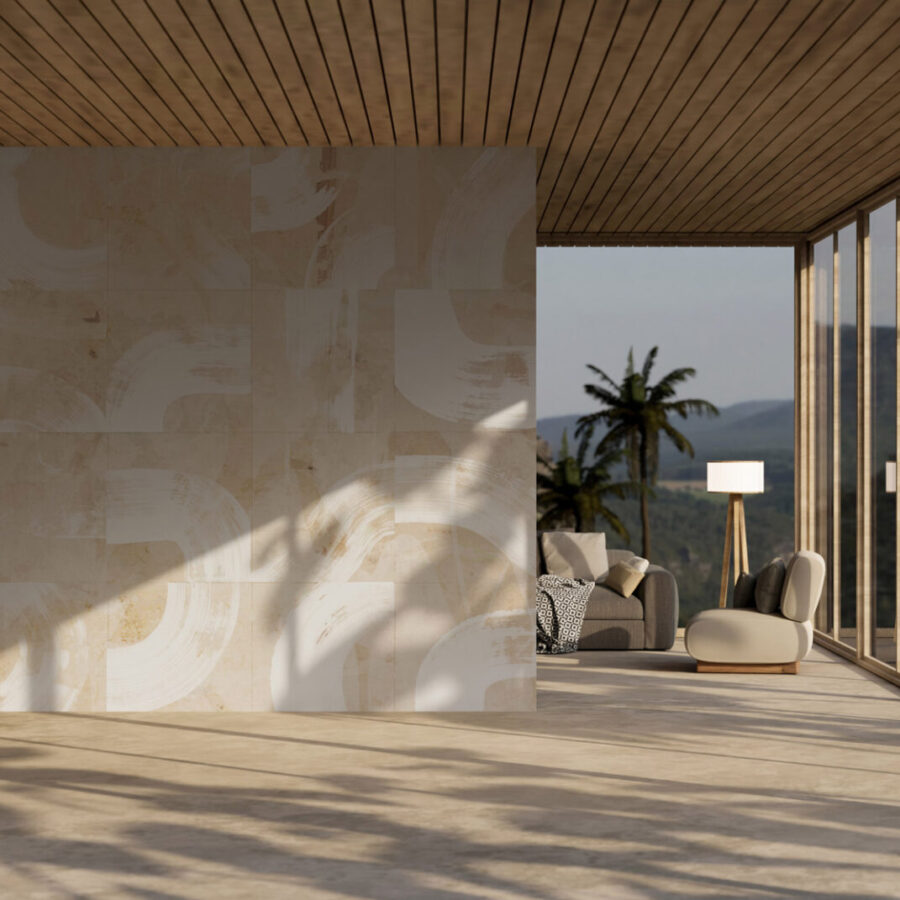 Cut&Paste Beige Weiß Tapeten-Design mit beige-weißer Struktur, innenarchitektonische Wandgestaltung von k'moor walldesign, Essence Kategorie