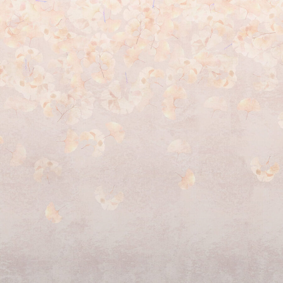 Ginkgo Rosé Muster mit zarten rosa Blättern, feiner Oberflächenprägung und ruhigem, organischem Design; Wanddesign von k'moor walldesign