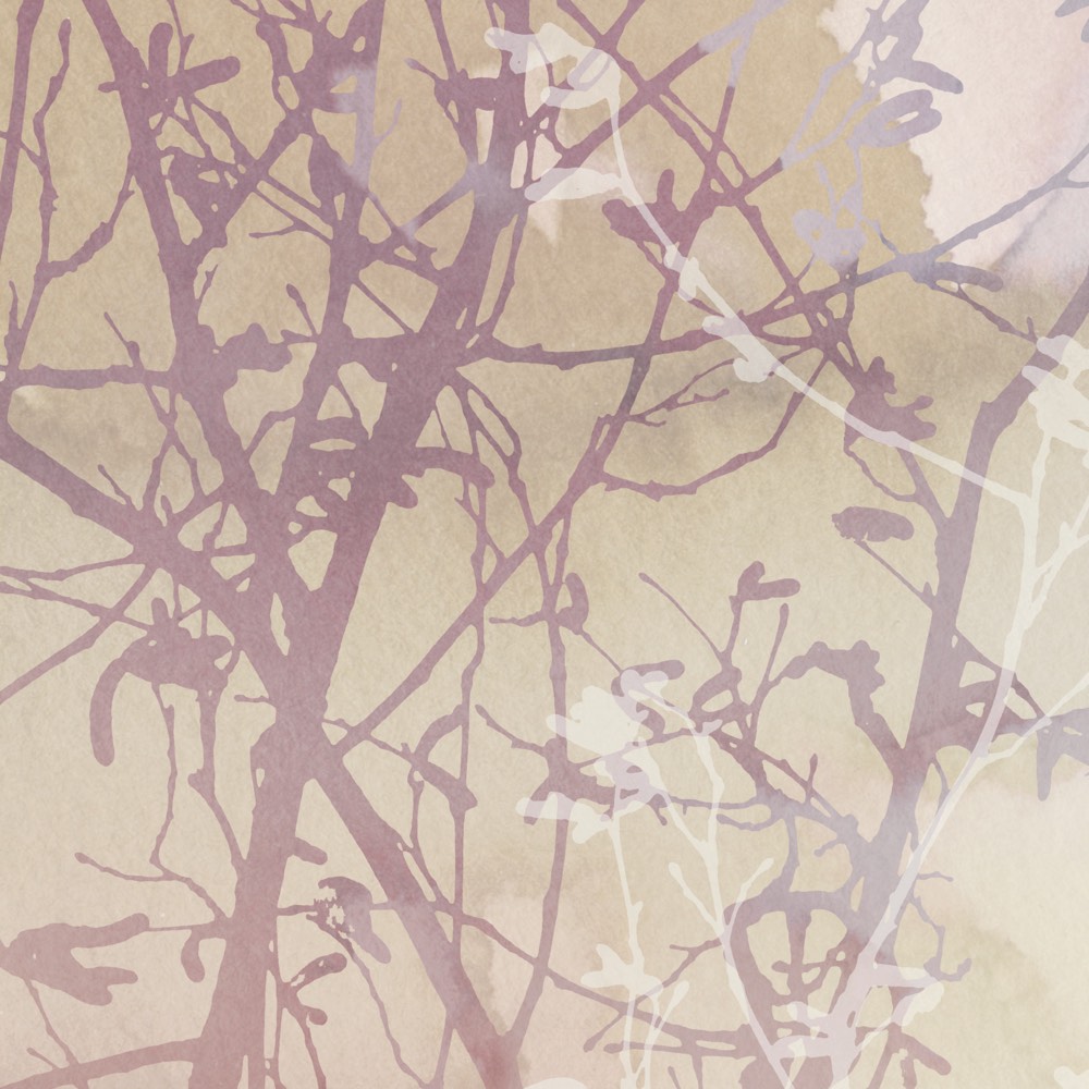 Elysian Wanddesign Muster mit beige Grundton und lilafarbenen Geäst-Strukturen, abstraktes Tapetenmuster von k'moor