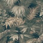 Heirloom Walldesign Tapetenmotiv mit grün-blauen Farbtönen und filigranen Blattmustern, detailliertes Pflanzenmuster als Wanddekoration