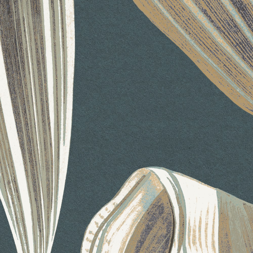 Abstraktes Wanddesign aus der Botana da Lua Kollektion mit blauem Hintergrund und beigen Streifen im k’moor Stil, dekoratives Wandmuster