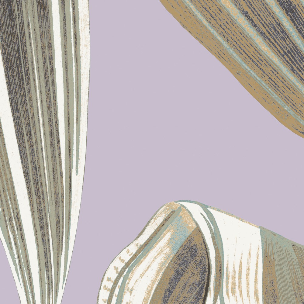 Abstraktes Wanddesign von Botana de Sol von k’moor mit lila Hintergrund und beige-braunen Streifen, harmonisches Muster für moderne Innenräume