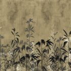 Beige Perenne Hintergrund mit schwarzen Pflanzensilhouetten als Wandgestaltung, Teil der Balance Designs von k'moor walldesign.