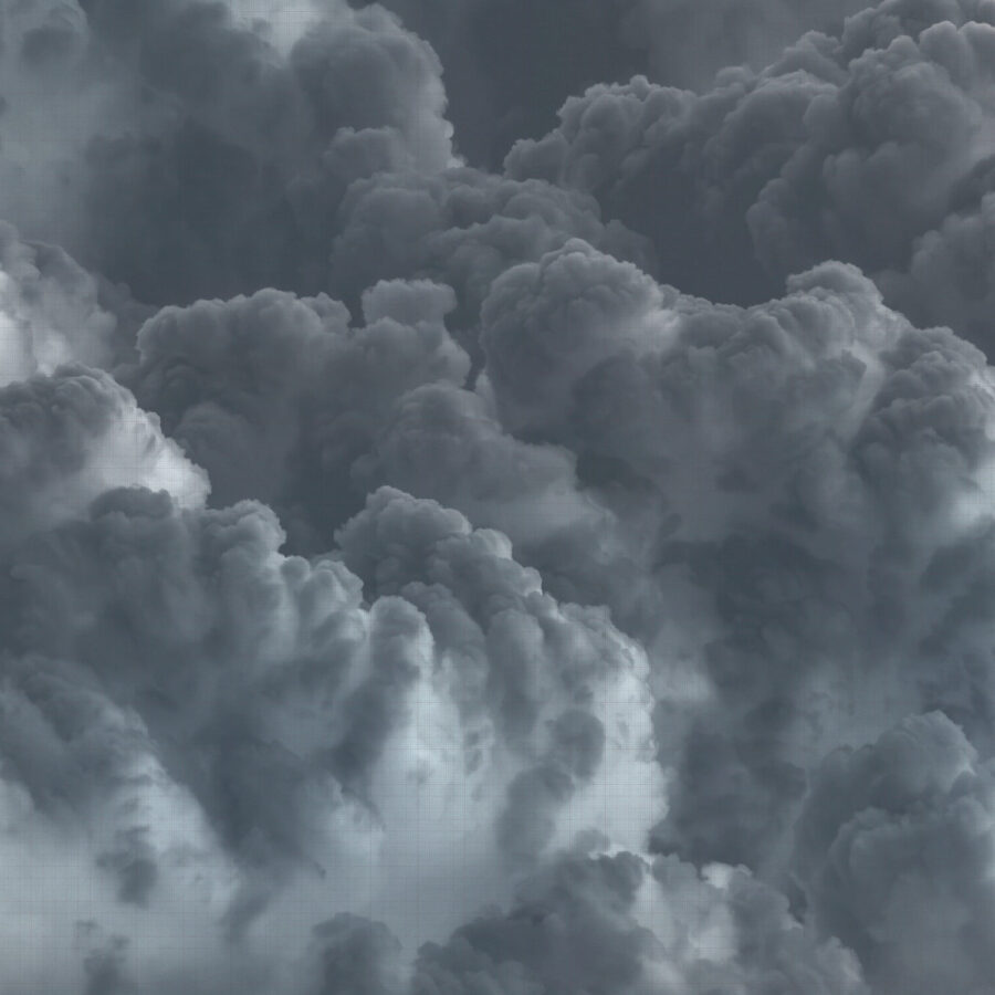 Graue Cloud Tiles Ash Wandpaneele aus der Essence-Kollektion von k'moor walldesign, wolkige, dichte Wolkenstruktur als Hintergrundpaneel.