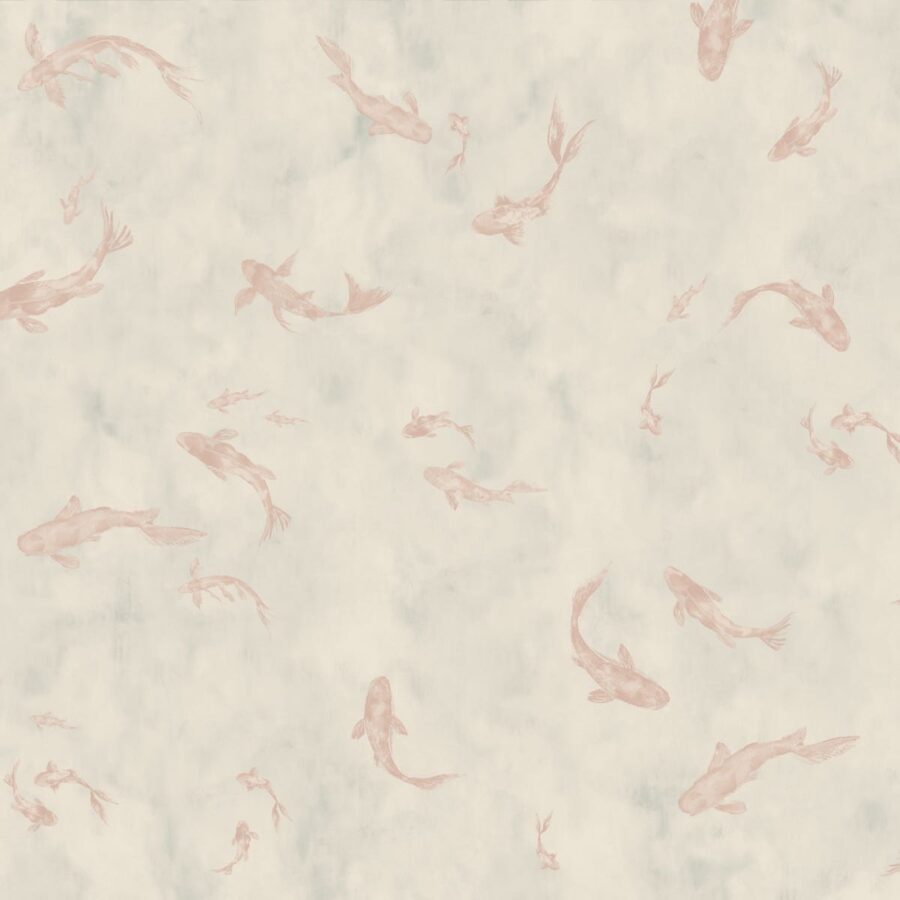 Imperial Koi Rosé Muster in zartem Rosa auf cremefarbenem Hintergrund; gewebtes Wanddesign von k'moor walldesign, inspiriert von Koi-Fischmotiven