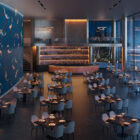 Imperial Koi modernes Interieur-Design in Blau mit barbereich und lichtakzenten; k'moor walldesign Essence