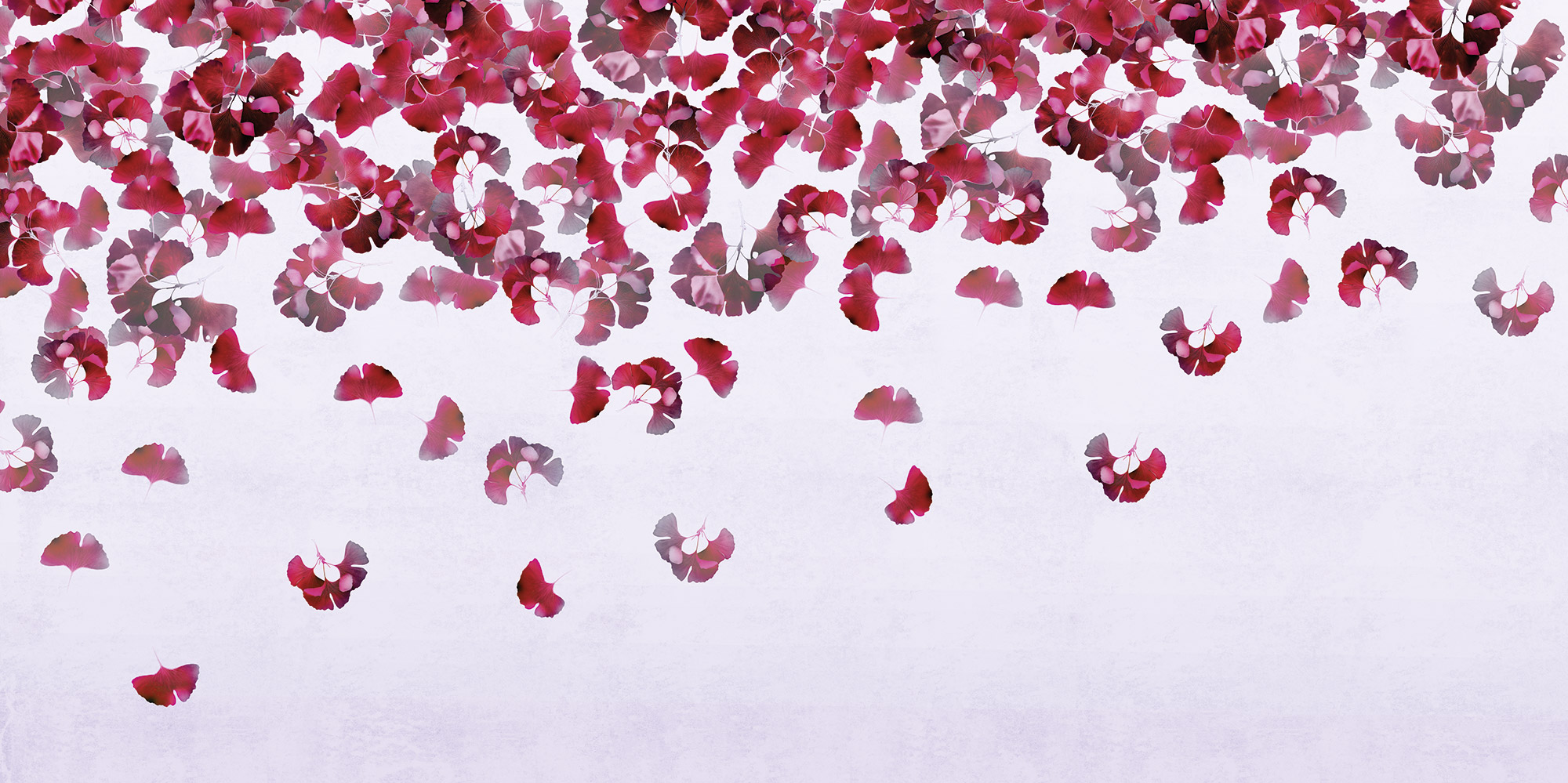 k-moor- Ginkgo Red, zarte rote Ginkgo-Blätter auf hellem Hintergrund Zarte rote Ginkgo-Blätter verteilen sich locker über einen hellen Hintergrund und erzeugen ein ruhiges, organisches Muster mit feiner Leichtigkeit.