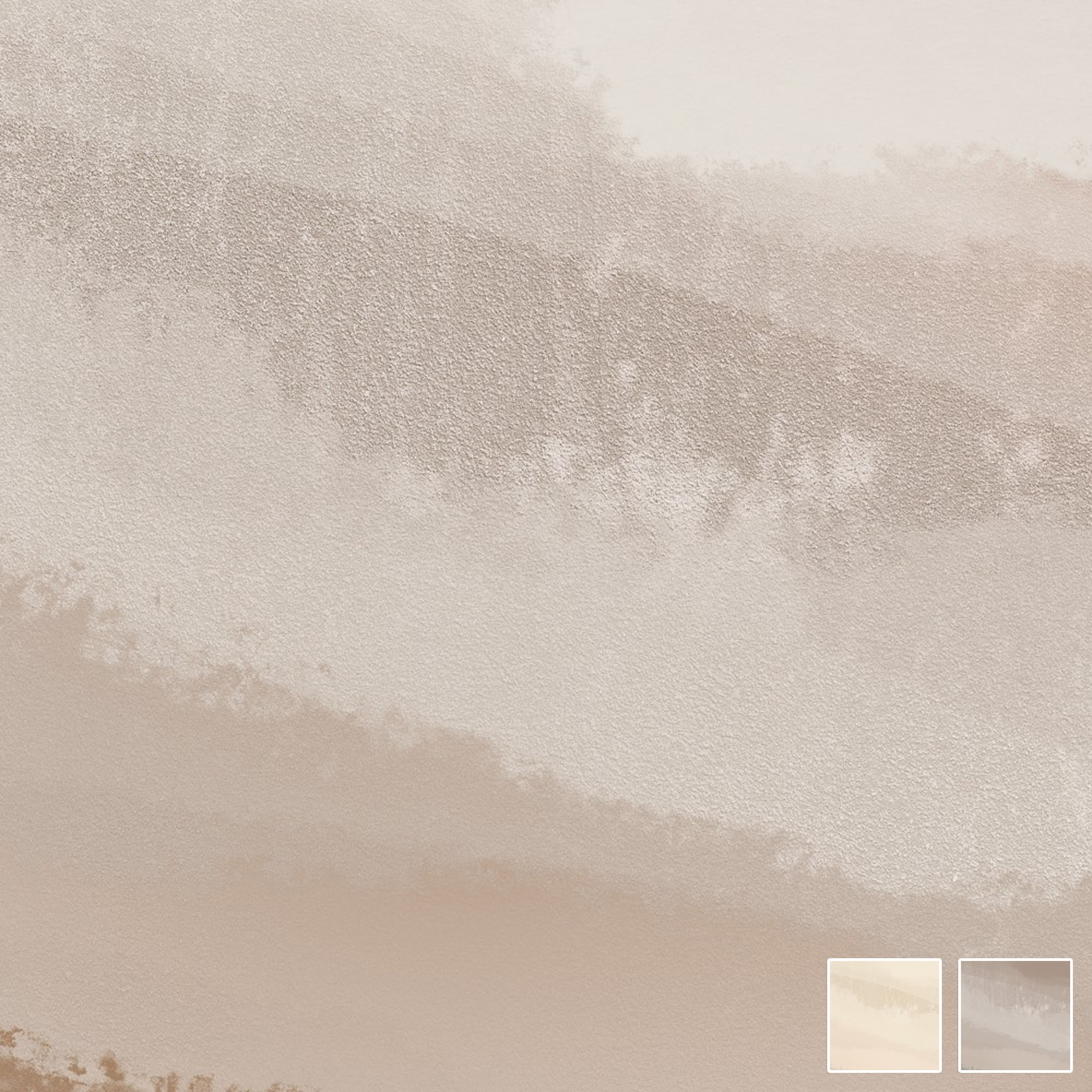 Beige, weich strukturierte Wandgestaltung mit nebligen Landschaftsflächen aus der Essence-Kollektion Mist over Mesa von k'moor.