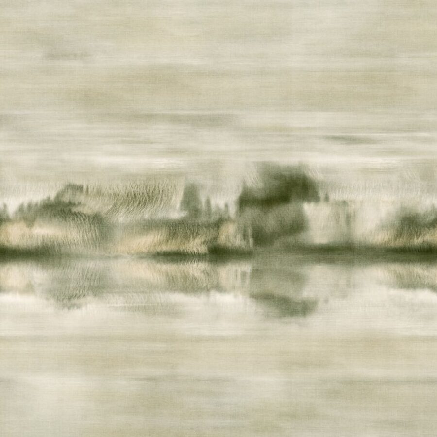 Sanfte, spiegelnde Grünbeige-Töne formen ein abstraktes Muster mit ruhiger Horizontlinie und weichen Reflexen.